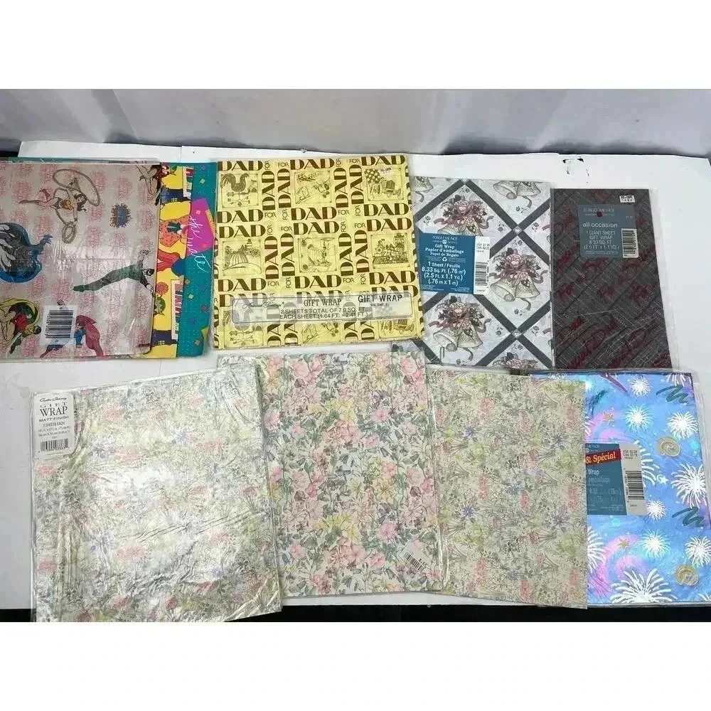 VTG Lot Birthday Holiday Kids Cartoon Wrapping Gift Paper Sheets Scrapbook 90's